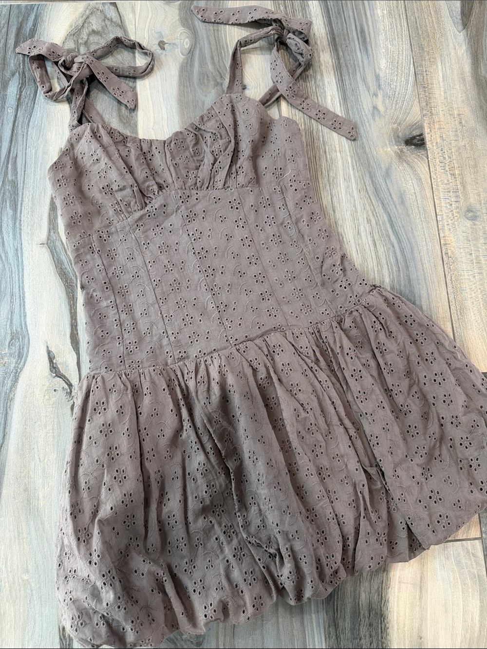Eyelet Tie-Shoulder Sundress in grey